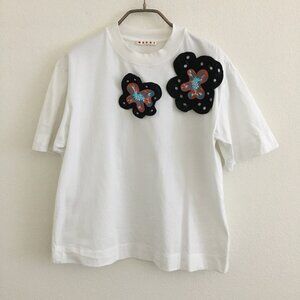 MARNI Appliquéd Stretch-Cotton Jersey T-Shirt Women’s Size 40 White Oversized